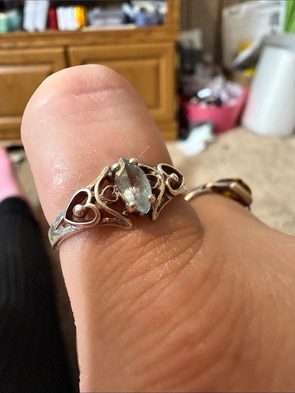 Sterling Silver Filigree aquamarine Ring in Silver size 10